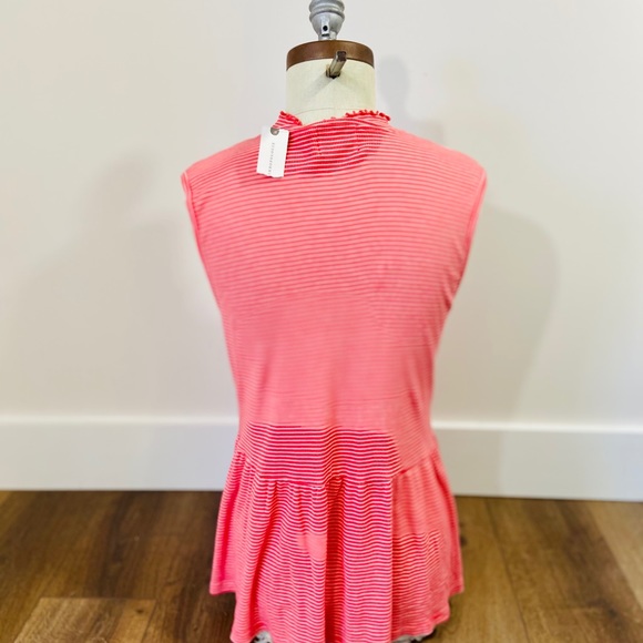 CYBER SALE🕊️Anthropologie Red Striped Sleeveless Babydoll Peplum Top - Picture 4 of 6